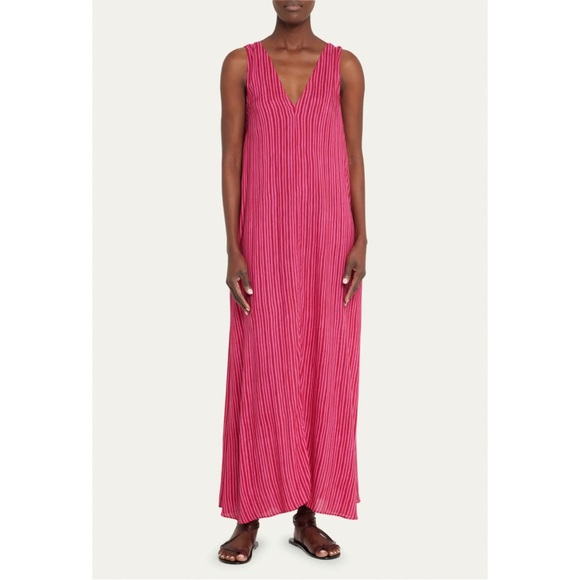 NATALIE MARTIN Tova Striped Sleeveless V-Neck‎ Maxi Dress in Fuchsia Stripe
